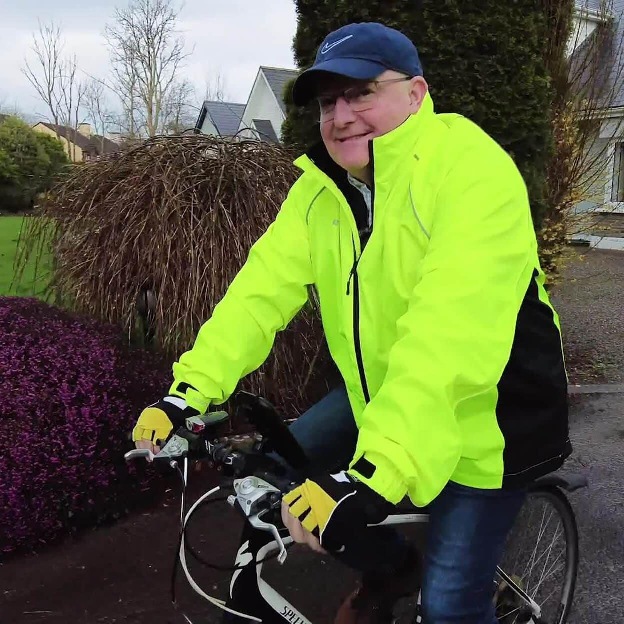 Gerard rides his bike.